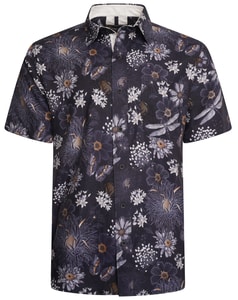 KAM Dragon Fly Print Shirt Navy